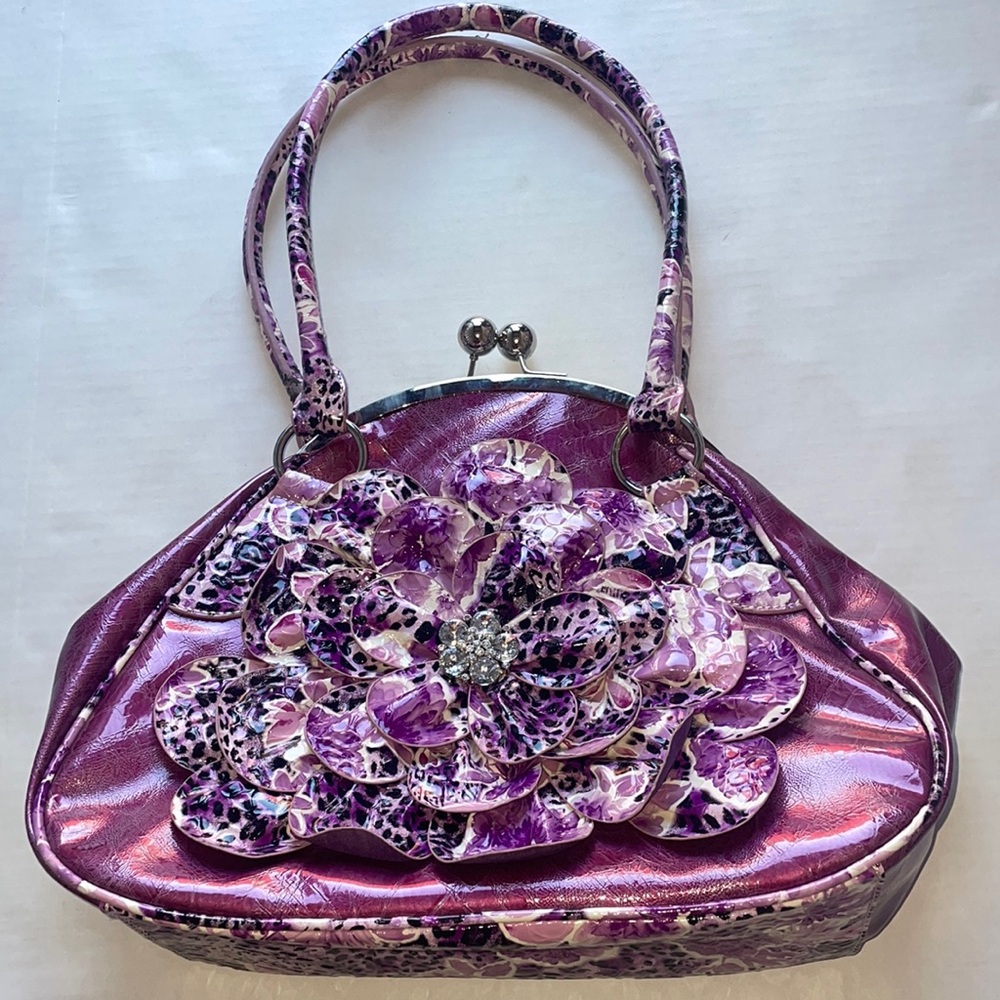 Hananel Floral Rhinestoned Purse